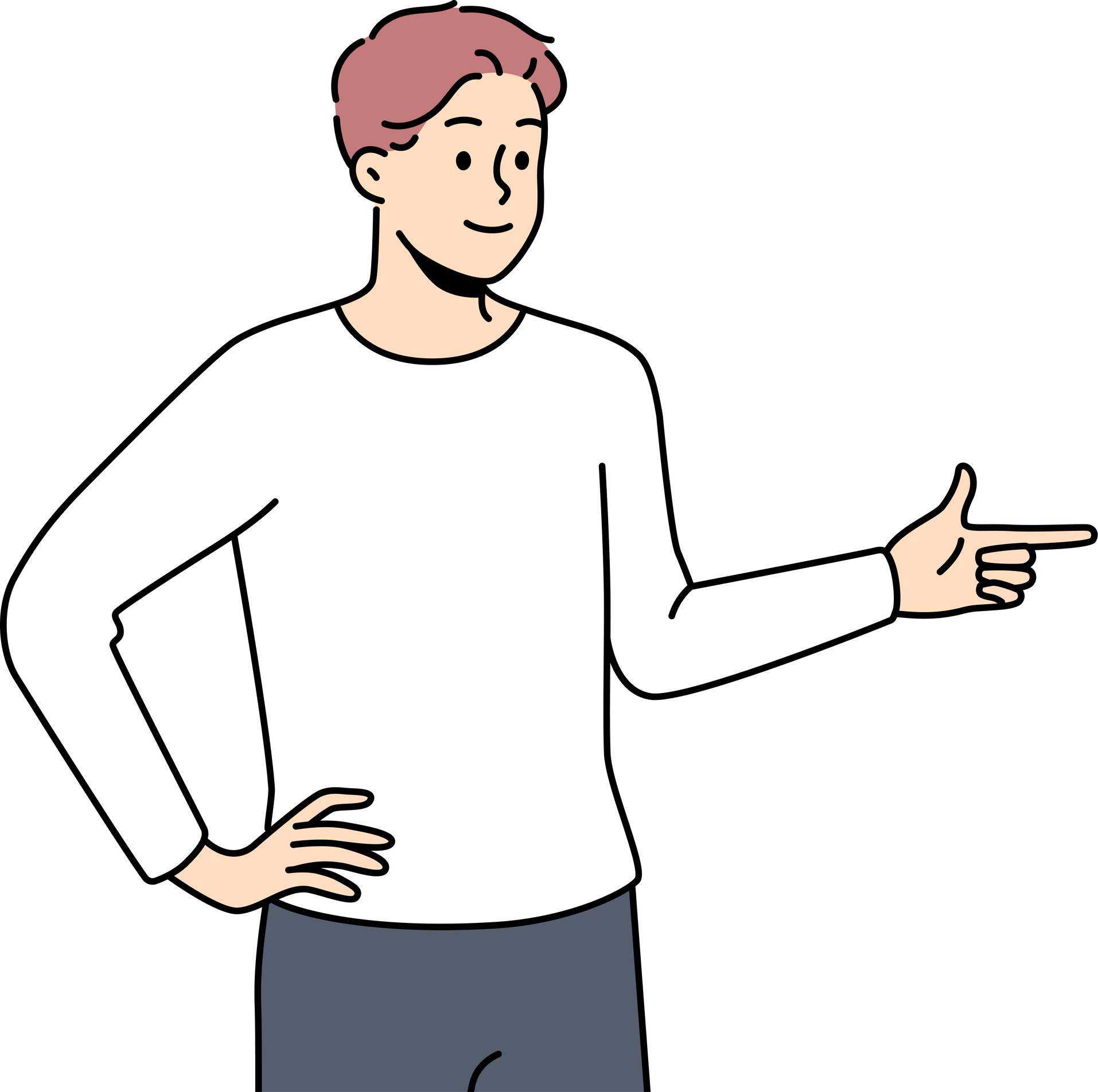 Smiling man point aside